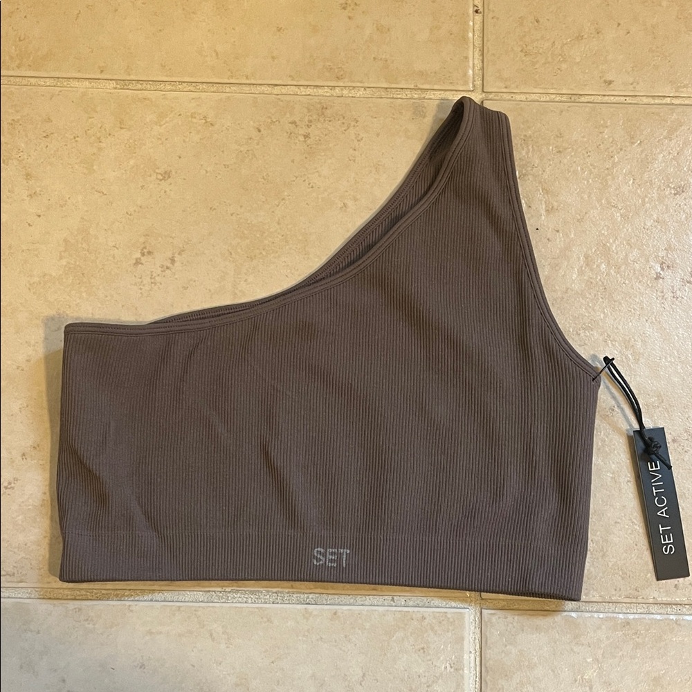 SET Active Asymmetrical Ribbed Bra in Brown